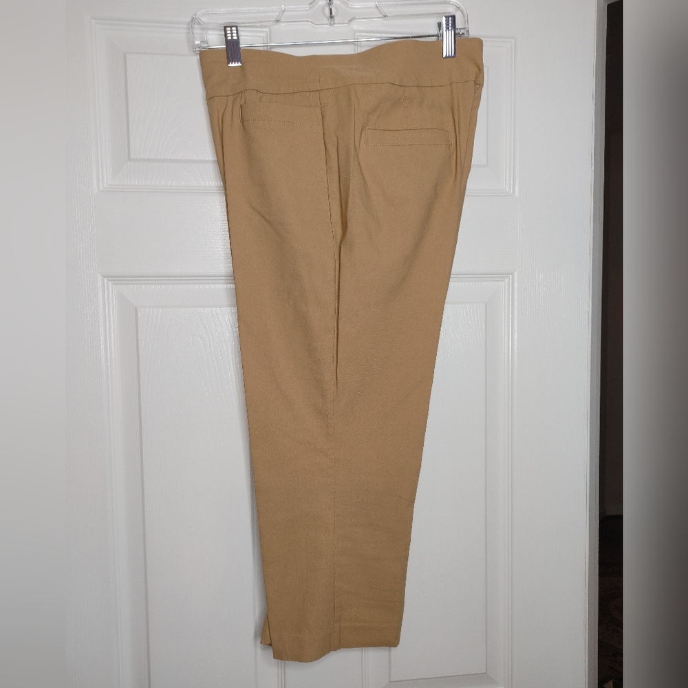 KIM ROGERS TUMMY CONTROL WIDE BAND WAIST STRETCH CAPRI PANTS, TAN 12 - Picture 3 of 6
